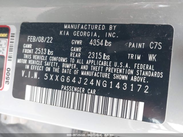 5XXG64J24NG143172 KIA K5 Gt-line