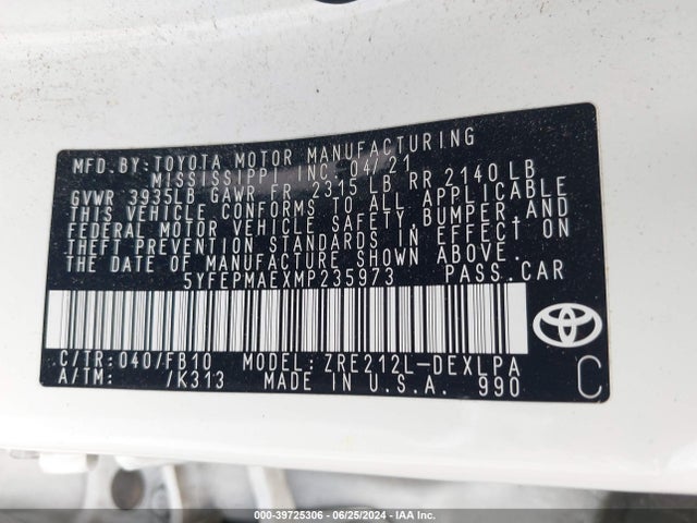 Toyota COROLLA LE 2021 5YFEPMAEXMP235973 Image 9