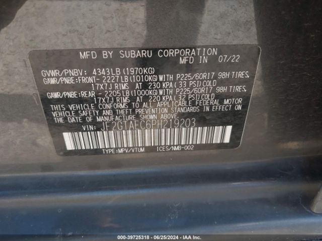 JF2GTAEC6PH219203 Subaru Crosstrek Premium