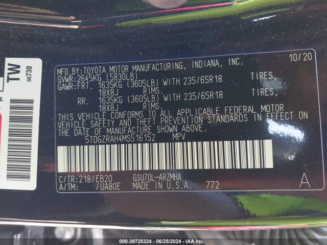 Toyota Highlander Xle 2021 5TDGZRAH4MS516152 Image 9