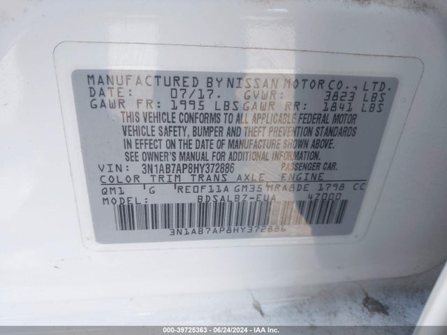 Nissan SENTRA S 2017 3N1AB7AP8HY372886 Image 9