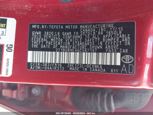 Toyota COROLLA LE 2016 2T1BURHE4GC567197 Image 9