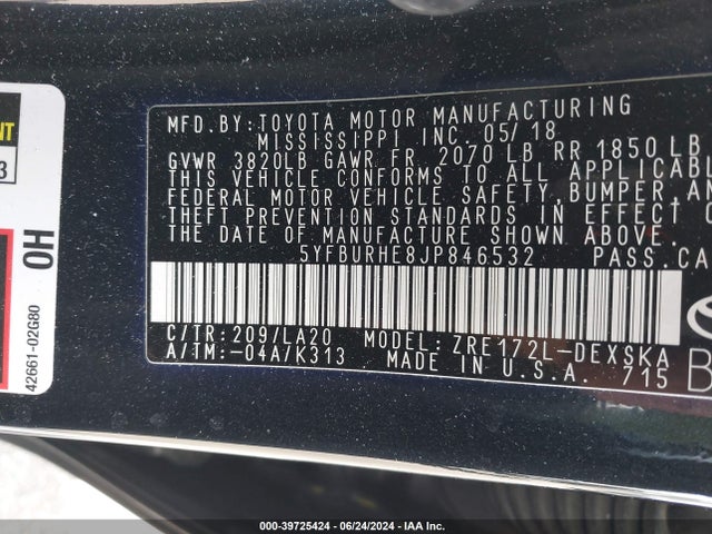Toyota Corolla Xse 2018 5YFBURHE8JP846532 Image 9