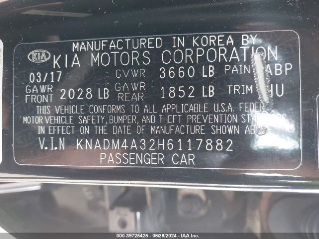 KNADM4A32H6117882 KIA RIO LX