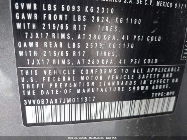 3VV0B7AX7JM011317 Volkswagen Tiguan 2.0t S