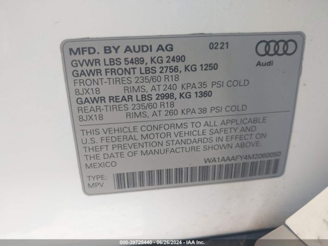 WA1AAAFY4M2060050 Audi Q5 Premium 45 Tfsi Quattro S Tronic