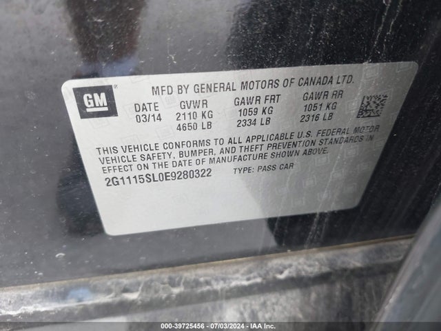 Chevrolet IMPALA 1LT 2014 2G1115SL0E9280322 Image 9