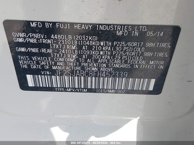 Subaru Forester 2.5i 2015 JF2SJABC8FH452339 Image 9