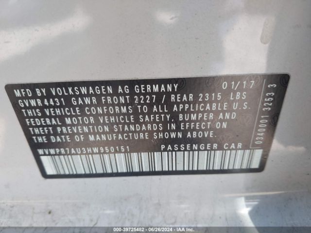 WVWPR7AU3HW950151 Volkswagen E-golf Sel Premium