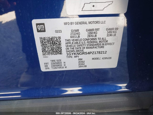 1GYKNGRS4PZ178212 Cadillac Xt5 Awd Sport