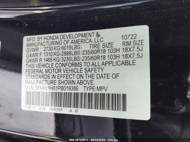 Honda Odyssey Ex-l 2023 5FNRL6H61PB019386 Image 9