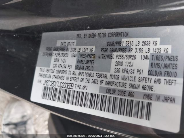 JM3TCBDY7J0200639 Mazda Cx-9 Grand Touring
