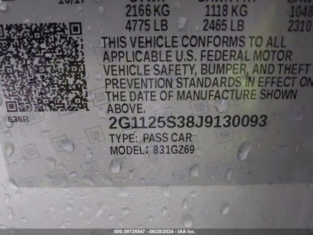 Chevrolet IMPALA 2LZ 2018 2G1125S38J9130093 Image 9