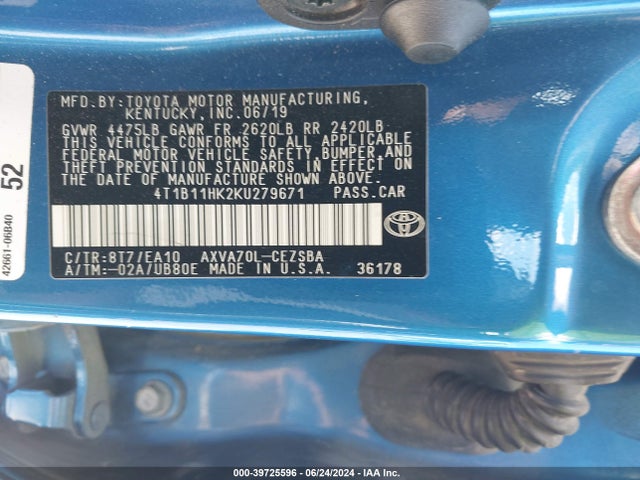 Toyota CAMRY SE 2019 4T1B11HK2KU279671 Image 9