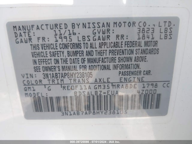 3N1AB7AP8HY238105 Nissan SENTRA S