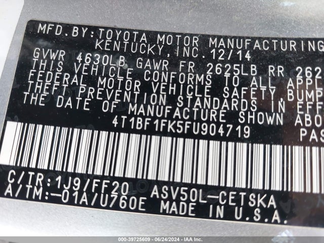 Toyota CAMRY SE 2015 4T1BF1FK5FU904719 Image 9