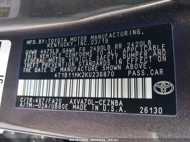 Toyota CAMRY LE 2019 4T1B11HK2KU236870 Image 9