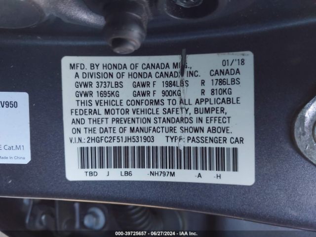 2HGFC2F51JH531903 Honda Civic Lx