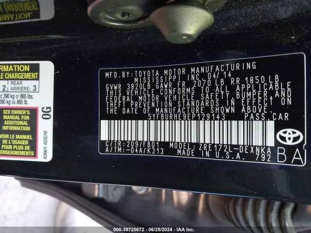 Toyota Corolla Le Plus 2014 5YFBURHE9EP129143 Image 9