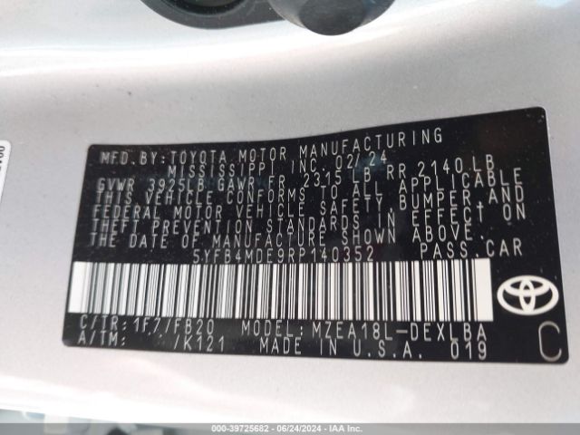5YFB4MDE9RP140352 Toyota COROLLA LE
