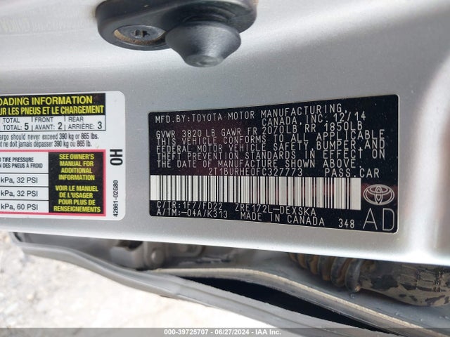 Toyota Corolla S Plus 2015 2T1BURHE0FC327773 Image 9