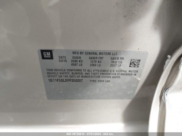 1G11F5SLXFF269287 Chevrolet Malibu 1lz