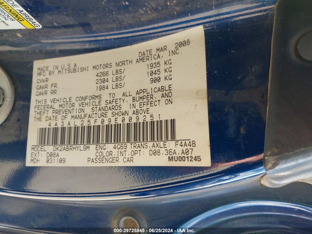 2009 MITSUBISHI ECLIPSE SPYDER 4A3AL25F09E009251 Photo 8