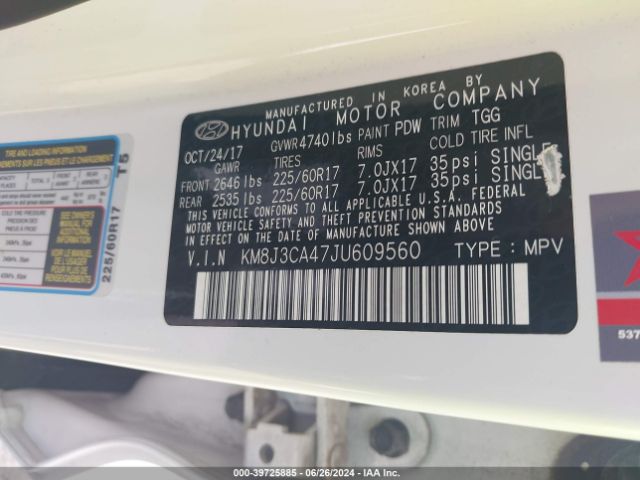 KM8J3CA47JU609560 Hyundai TUCSON SEL