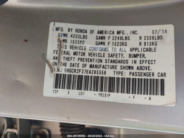 1HGCR2F37EA285556 Honda ACCORD LX