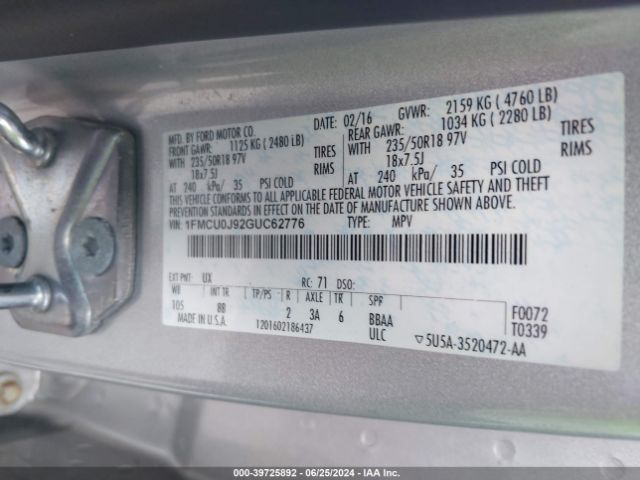 1FMCU0J92GUC62776 Ford Escape Titanium
