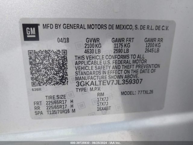 3GKALTEV7JL359307 GMC Terrain Sle