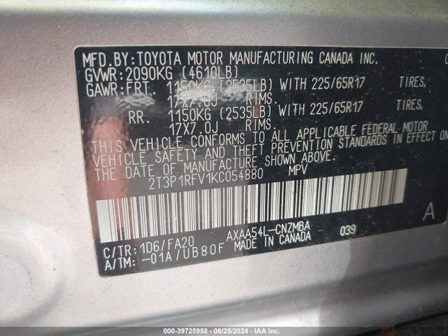 Toyota Rav4 Xle 2019 2T3P1RFV1KC054880 Image 9