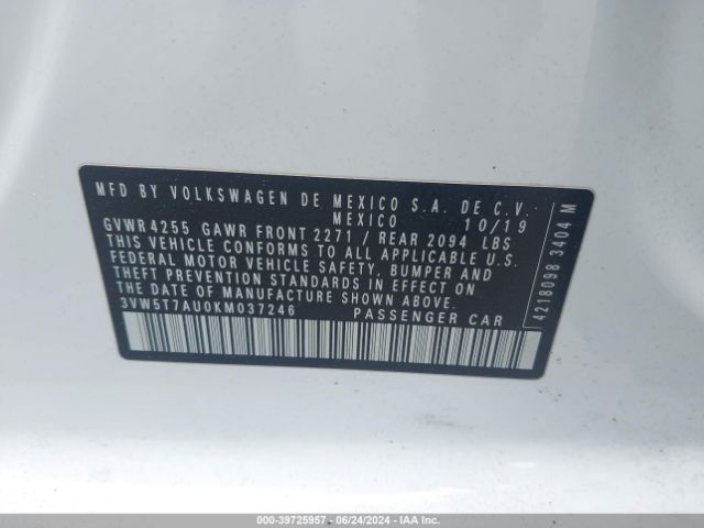 3VW5T7AU0KM037246 Volkswagen Golf Gti 2.0t Autobahn/2.0t Rabbit Edition/2.0t S/2.0t Se