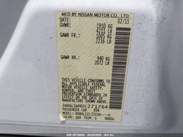 Nissan Altima 2.5 Sv 2015 1N4AL3AP6FC271764 Image 9