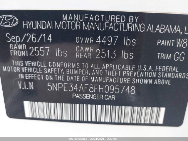 5NPE34AF8FH095748 Hyundai Sonata Limited