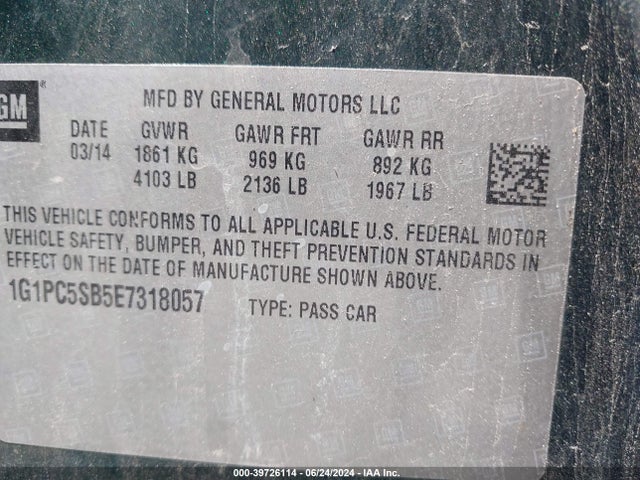 Chevrolet Cruze 1lt Auto 2014 1G1PC5SB5E7318057 Image 9