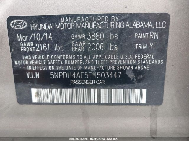 5NPDH4AE5EH503447 Hyundai Elantra Limited