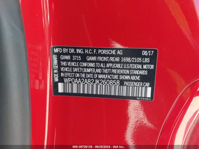 WP0AA2A82JK260858 Porsche 718 Cayman