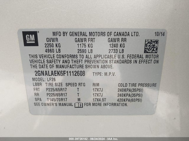 Chevrolet EQUINOX LS 2015 2GNALAEK6F1112608 Image 9