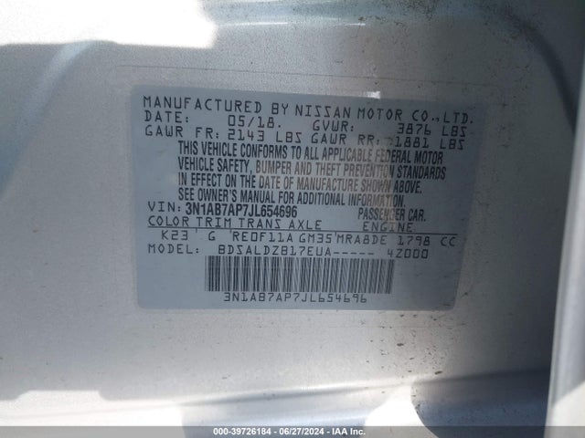 Nissan SENTRA SV 2018 3N1AB7AP7JL654696 Image 9