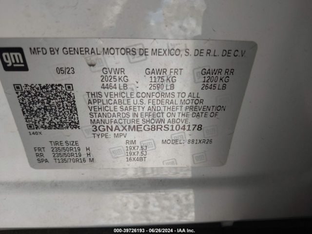 3GNAXMEG8RS104178 Chevrolet Equinox Fwd Rs
