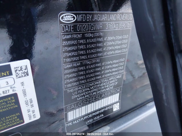 SALGS2SE5LA597604 Land Rover Range Rover P525 Hse