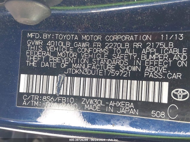 Toyota Prius Two 2014 JTDKN3DU1E1759721 Image 9