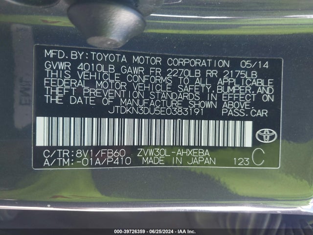 Toyota Prius Three 2014 JTDKN3DU5E0383191 Image 9