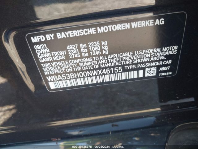 WBA53BH00NWX46155 BMW 530 I
