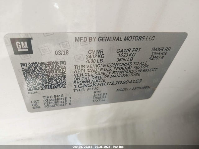 Chevrolet Suburban Lt 2018 1GNSKHKC2JR304153 Image 9