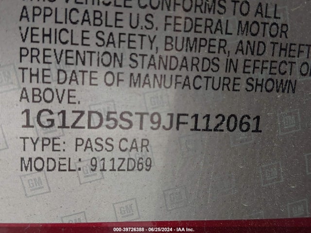 Chevrolet MALIBU LT 2018 1G1ZD5ST9JF112061 Image 9