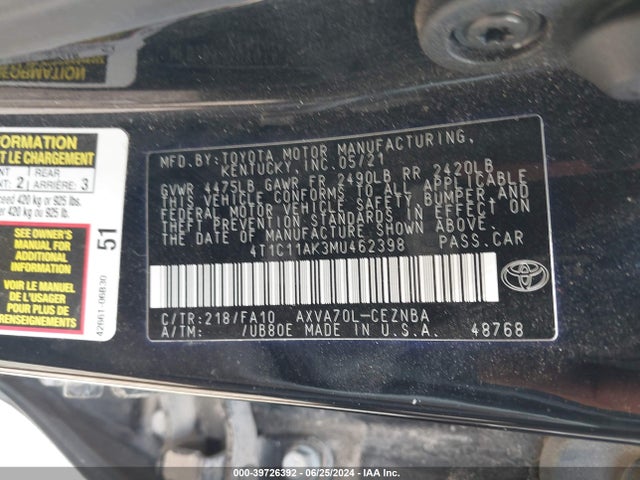 Toyota CAMRY LE 2021 4T1C11AK3MU462398 Image 9