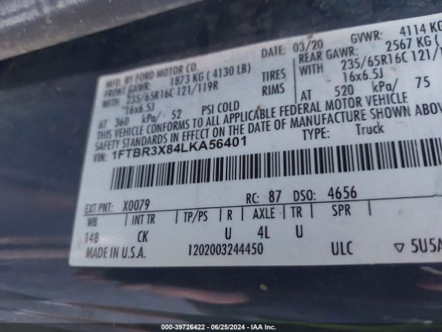 1FTBR3X84LKA56401 Ford Transit-250 Cargo Van