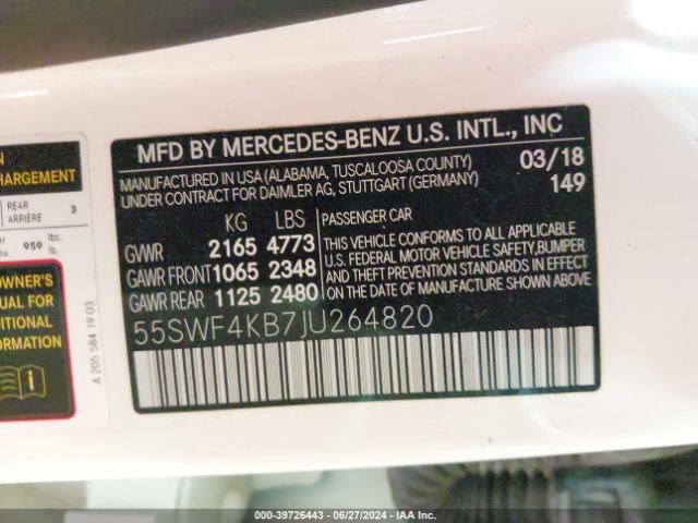 55SWF4KB7JU264820 Mercedes-Benz C 300 4matic